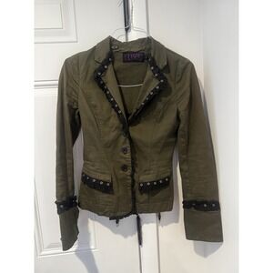 Vintage Tripp NYC Women's Gothic Military Jacket Green Lace Grommet Y2K Sz S